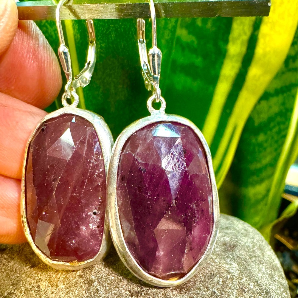 Artisan Sterling Ruby Drop Earrings - image 1